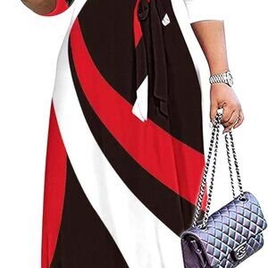 Plus Size Maxi Dress Women V-Neck 3/4 Sleeve Summer Boho Floral
